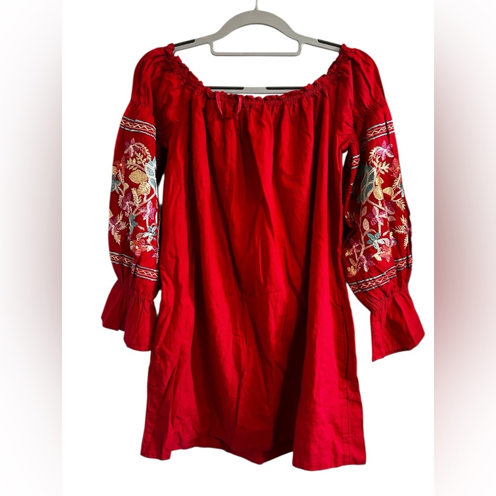 Free People Red Embroidered Women's Top - Picture 2 of 6